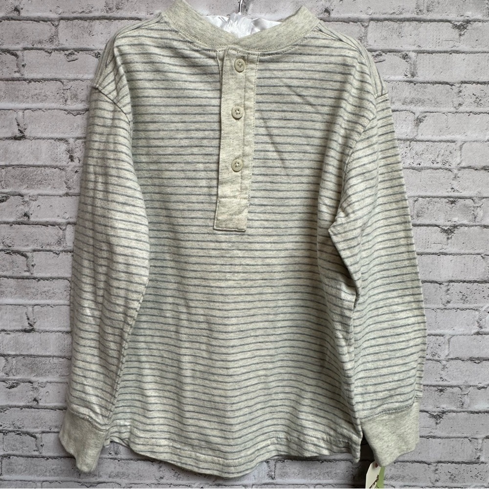 Class Club Boys 4/5 Striped Shirt Beige Gray Long Sleeve 100% Cotton NEW NWT